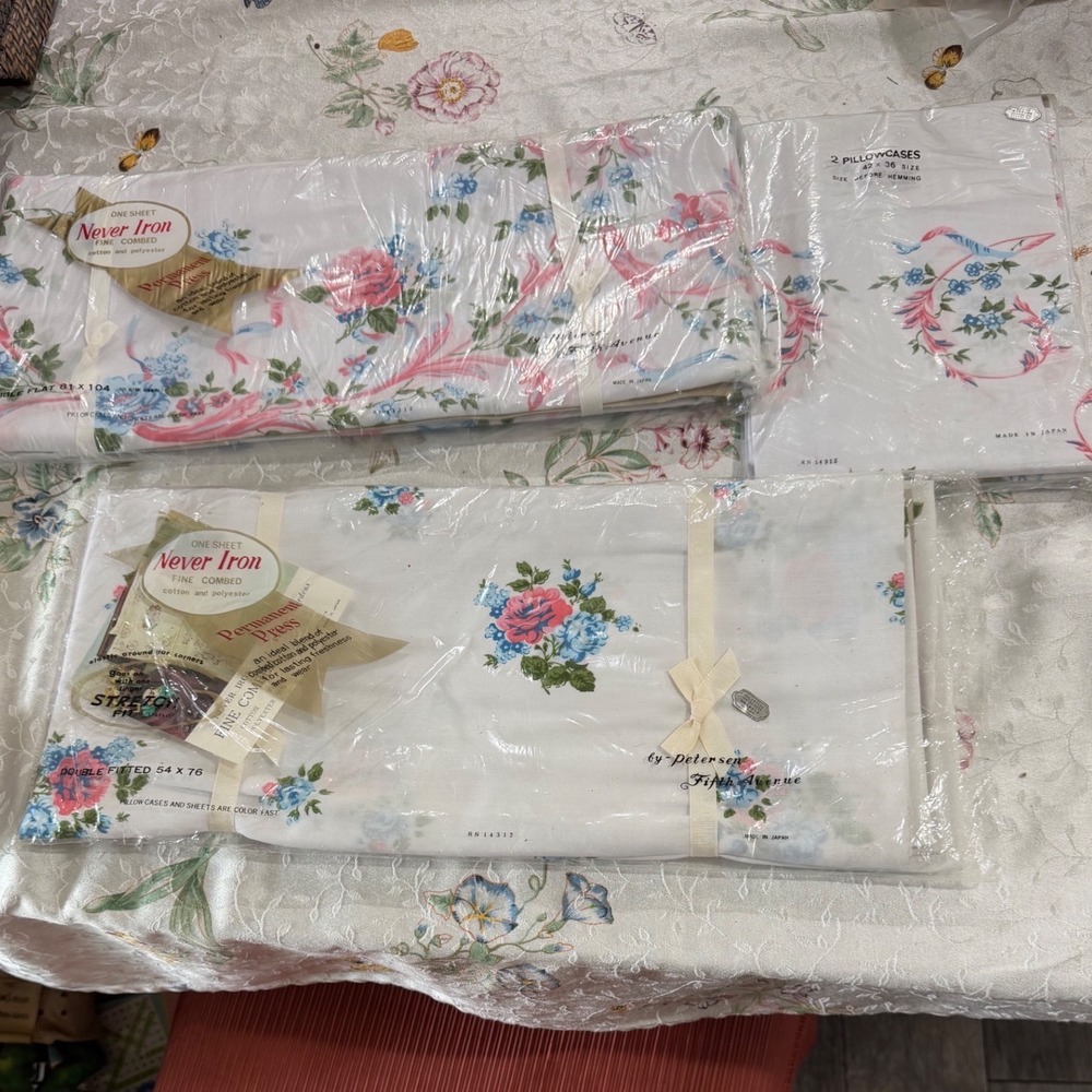 Vintage Petersen Fifth Avenue Double Sheet Set Floral Cotton Blend New 4pc